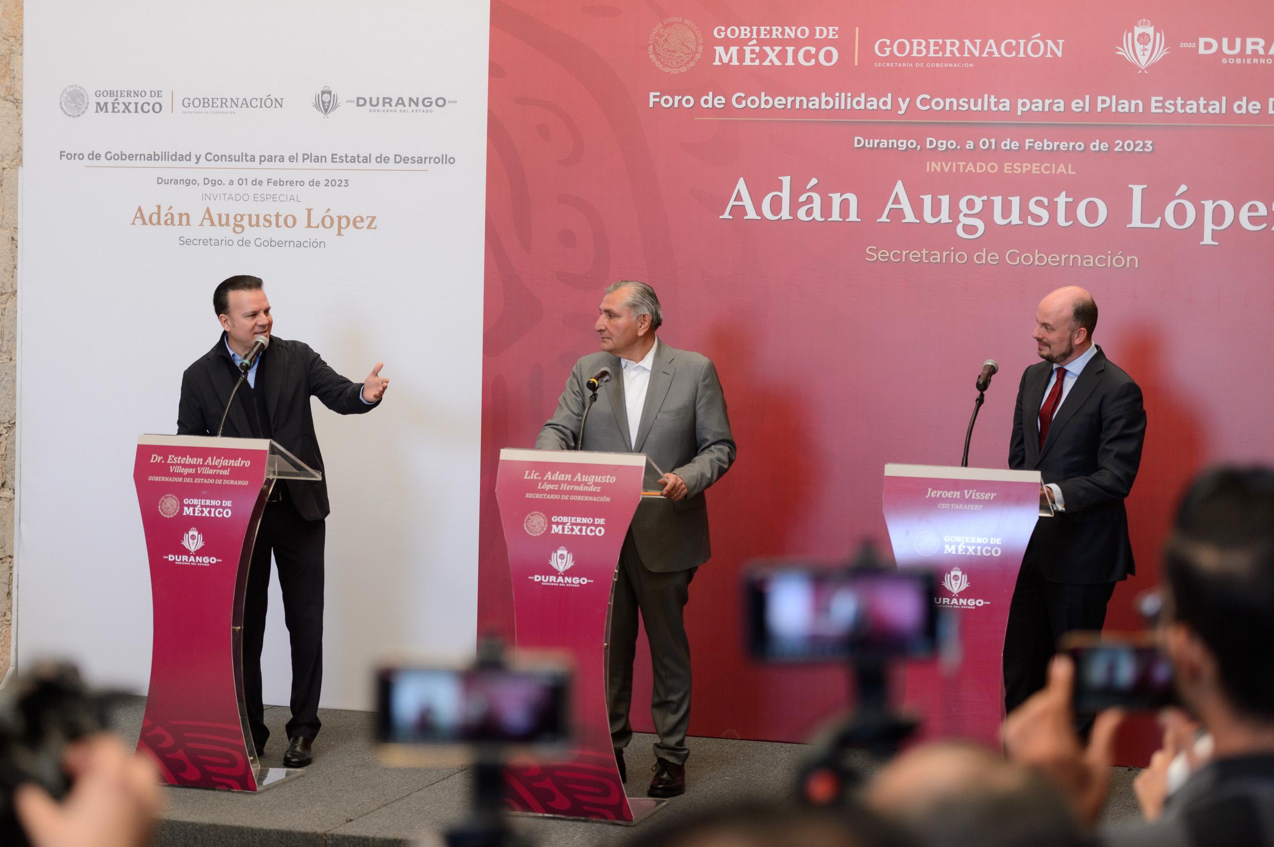 Anuncian Adán Augusto y Esteban gran inversión histórica de 1.5 MMDD para Durango